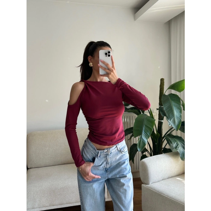 Omuz Burgu Crop - BORDO