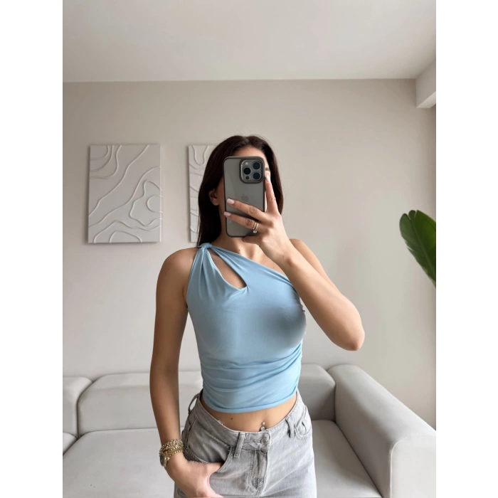 Omuz Burgu Crop - MAVİ