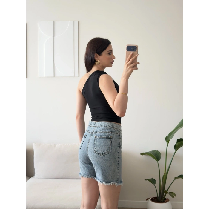 Omuz Burgu Crop - SİYAH