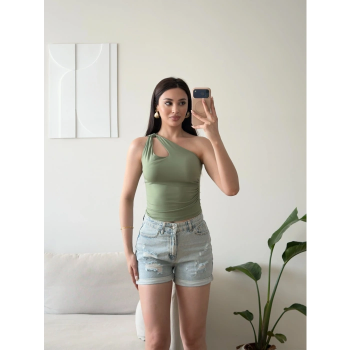 Omuz Burgu Crop - YEŞİL