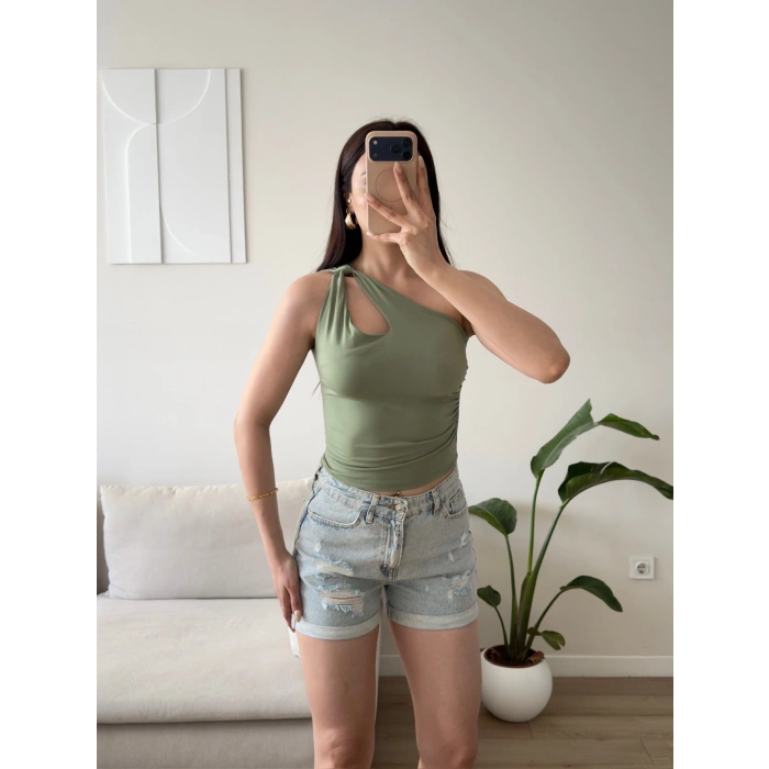 Omuz Burgu Crop - YEŞİL