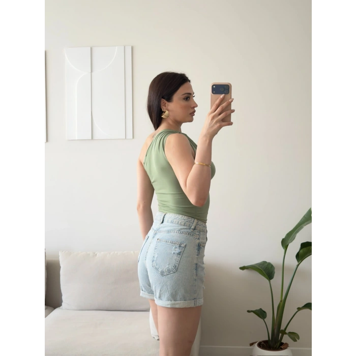 Omuz Burgu Crop - YEŞİL