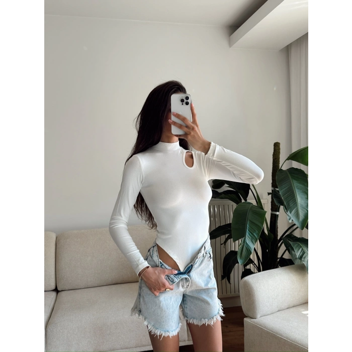 Buzzy Kumaş Damla Bodysuit - BEYAZ