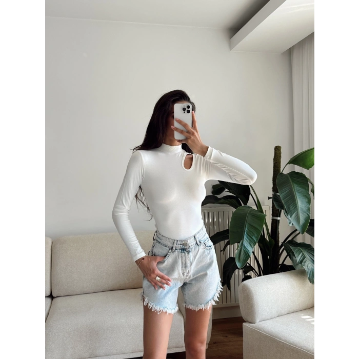 Buzzy Kumaş Damla Bodysuit - BEYAZ
