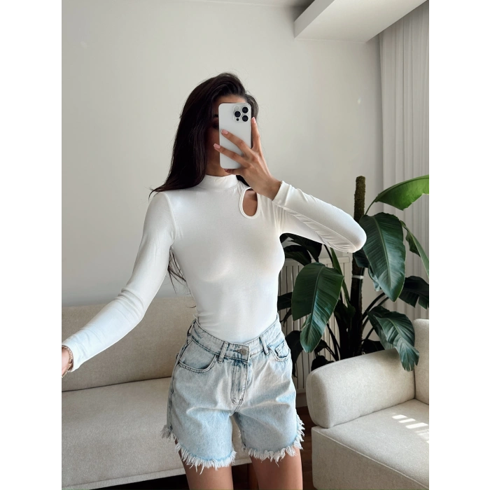 Buzzy Kumaş Damla Bodysuit - BEYAZ