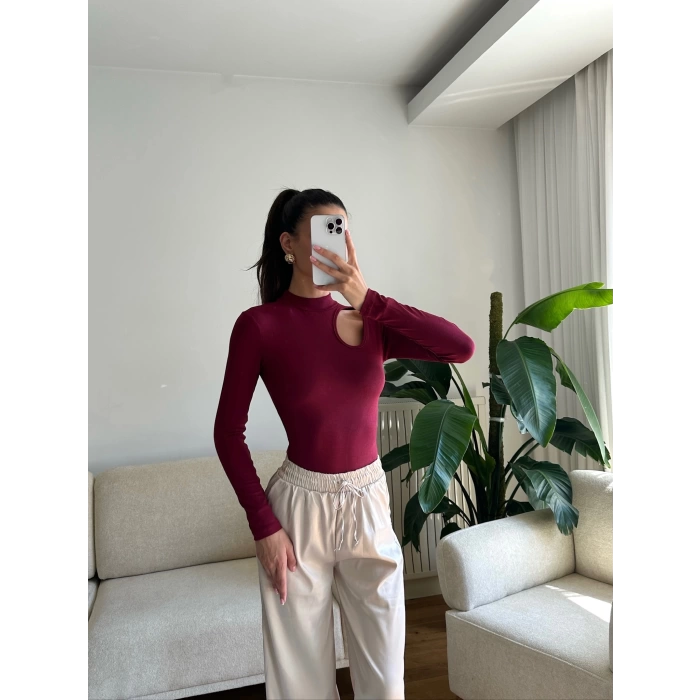 Buzzy Kumaş Damla Bodysuit- BORDO