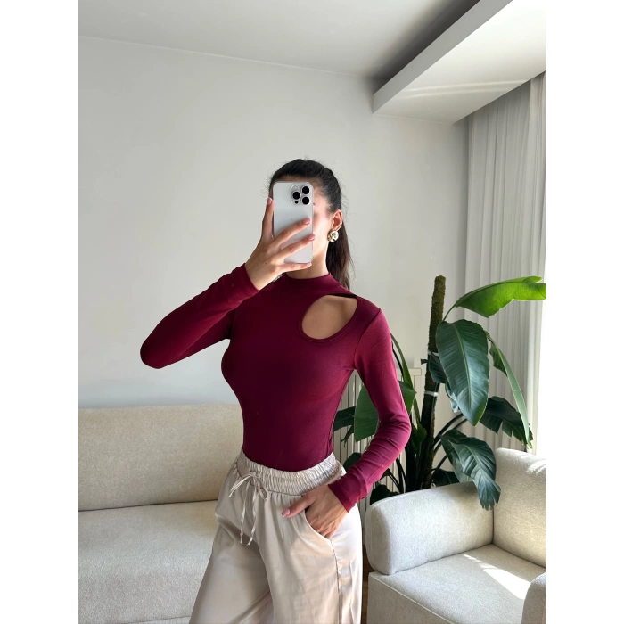 Buzzy Kumaş Damla Bodysuit- BORDO