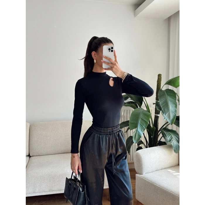 Buzzy Kumaş Damla Bodysuit - SİYAH