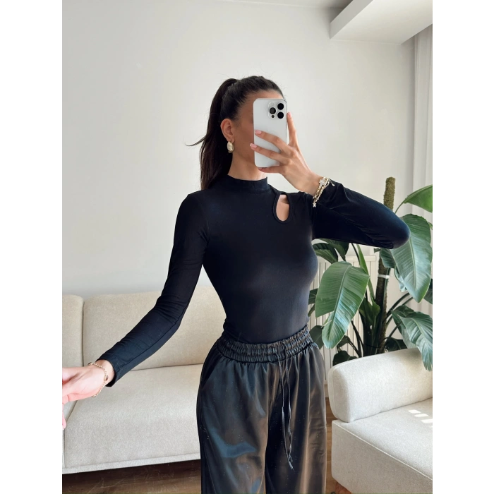 Buzzy Kumaş Damla Bodysuit - SİYAH