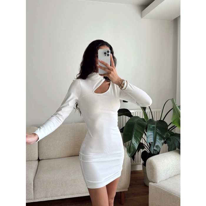 Omuz Damla Elbise - BEYAZ