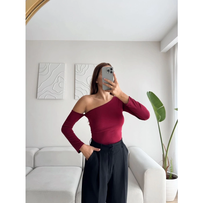 Omuz Dekolte Crop - BORDO
