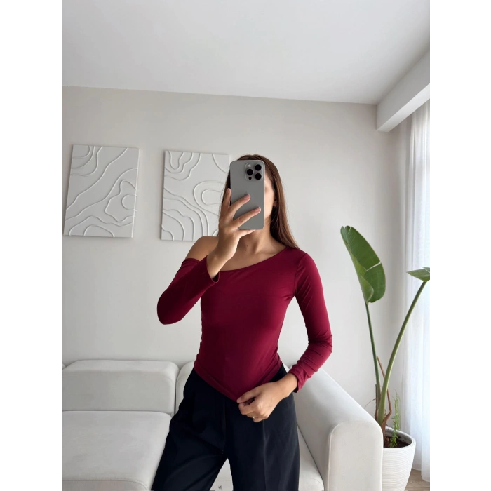 Omuz Dekolte Crop - BORDO