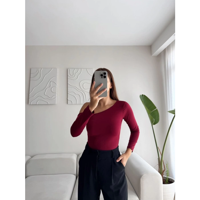 Omuz Dekolte Crop - BORDO