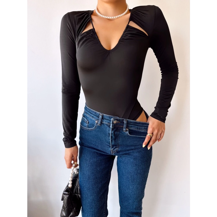 Omuz Detay Bodysuit Bluz
