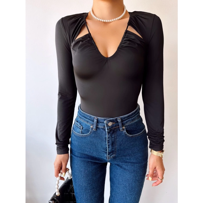 Omuz Detay Bodysuit Bluz