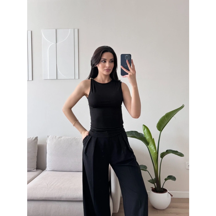 Omuz Gold Toka Kolsuz Crop - SİYAH