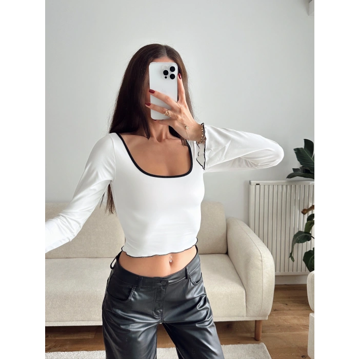 Ön Arka Oval Biyeli Crop - BEYAZ