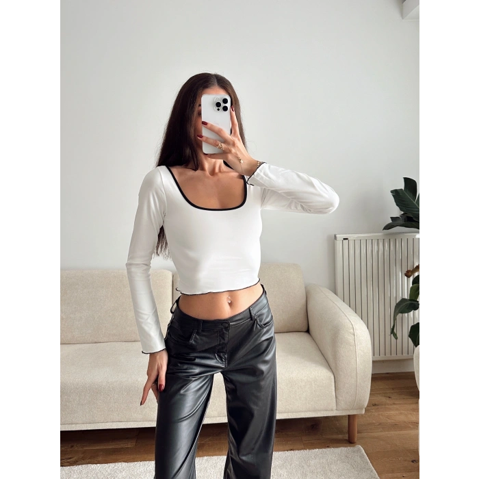 Ön Arka Oval Biyeli Crop - BEYAZ