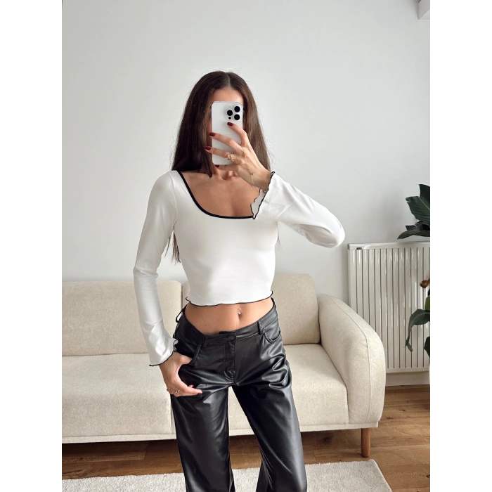 Ön Arka Oval Biyeli Crop - BEYAZ