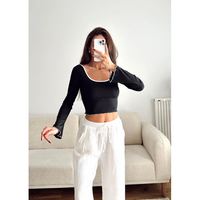 Ön Arka Oval Biyeli Crop - SİYAH