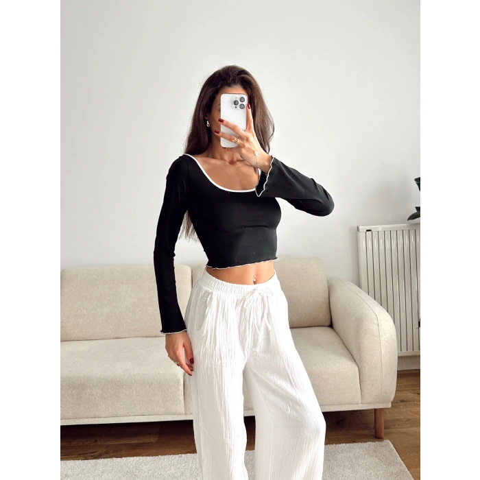 Ön Arka Oval Biyeli Crop - SİYAH