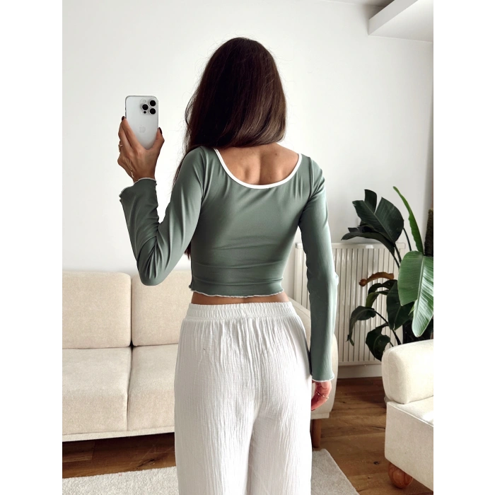 Ön Arka Oval Biyeli Crop - YEŞİL