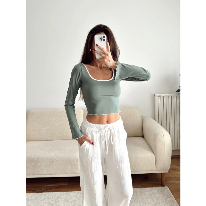Ön Arka Oval Biyeli Crop - YEŞİL