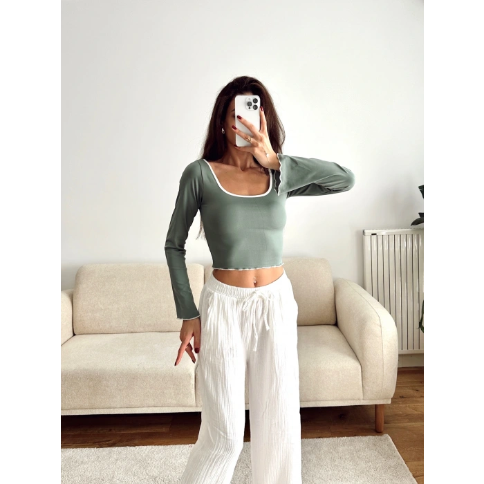 Ön Arka Oval Biyeli Crop - YEŞİL