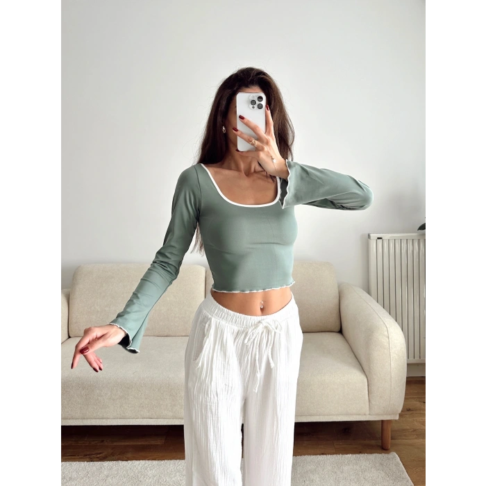 Ön Arka Oval Biyeli Crop - YEŞİL