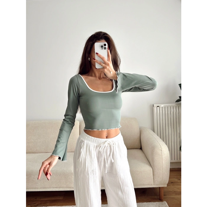 Ön Arka Oval Biyeli Crop - YEŞİL