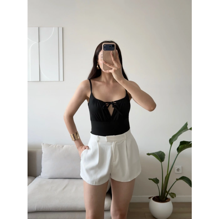 Ön Bağcık Askılı Bodysuit - SİYAH