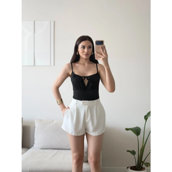 Ön Bağcık Askılı Bodysuit - SİYAH