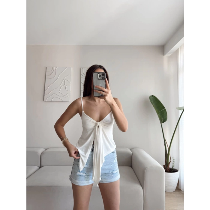 Ön Bağlamalı Askılı Crop - BEYAZ