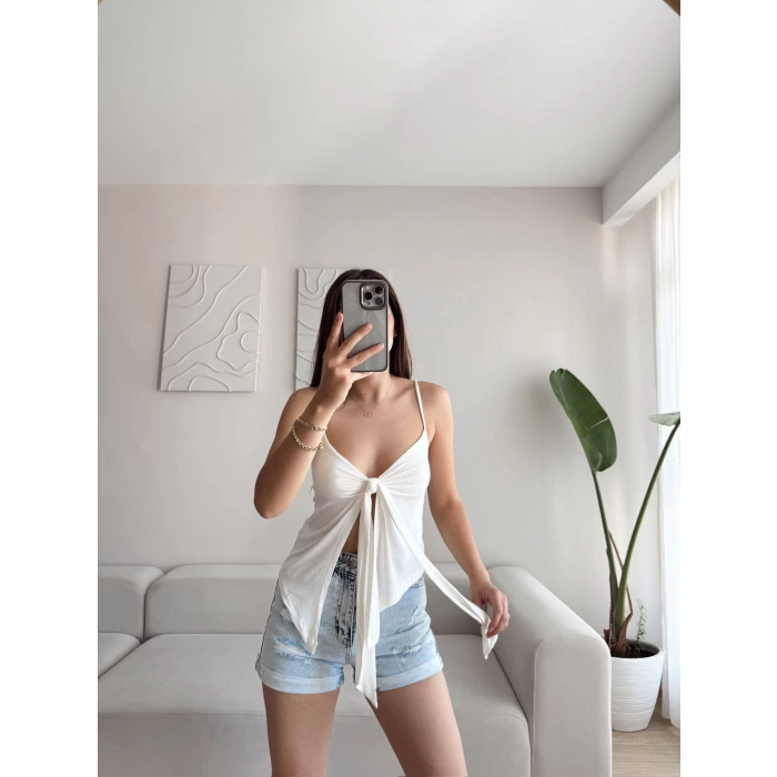 Ön Bağlamalı Askılı Crop - BEYAZ