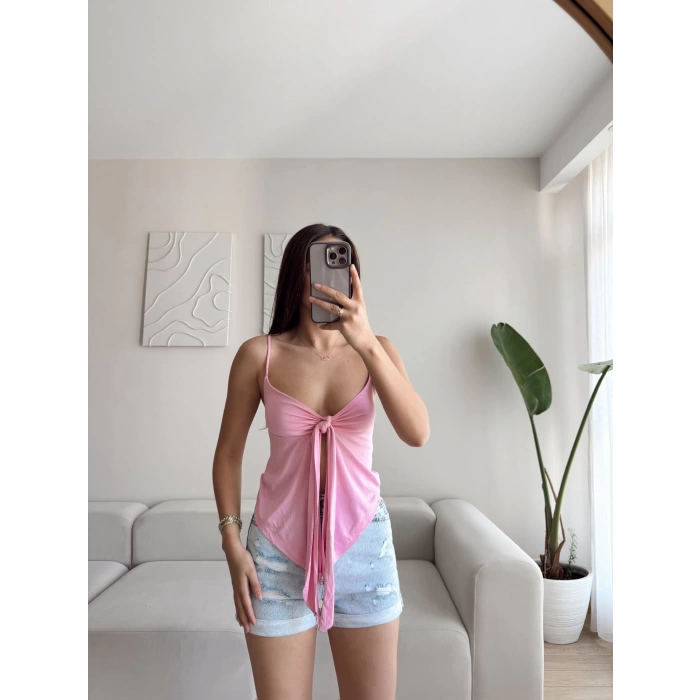 Ön Bağlamalı Askılı Crop - PEMBE