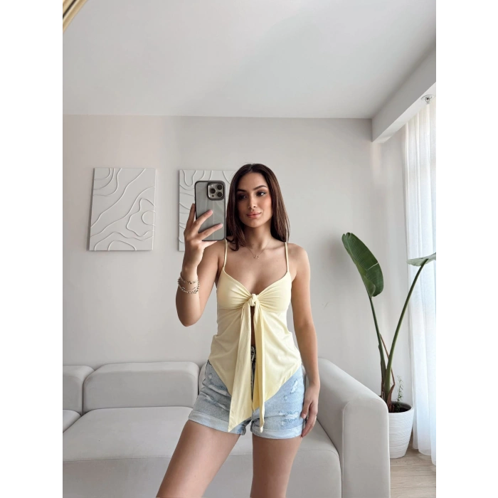 Ön Bağlamalı Askılı Crop - SARI