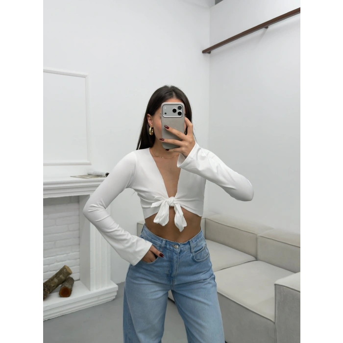 Ön Bağlamalı Crop - BEYAZ
