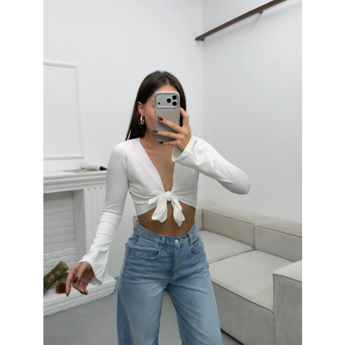 Ön Bağlamalı Crop - BEYAZ