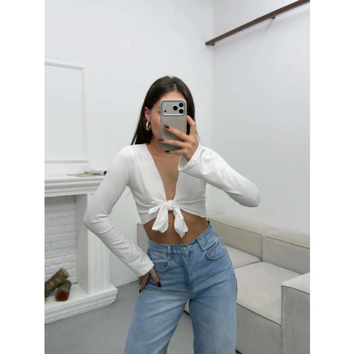 Ön Bağlamalı Crop - BEYAZ