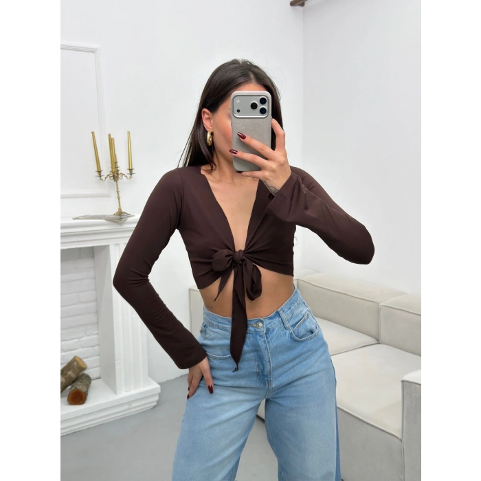 Ön Bağlamalı Crop - KAHVE