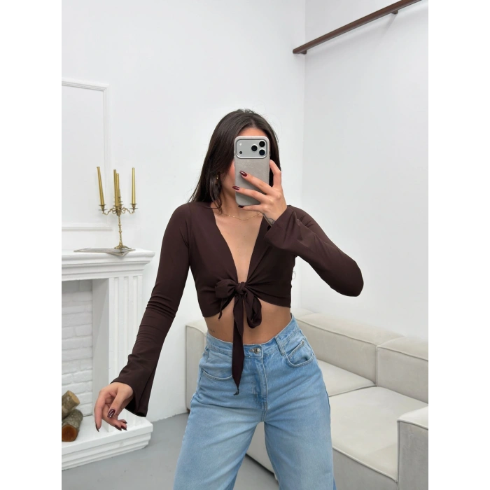 Ön Bağlamalı Crop - KAHVE