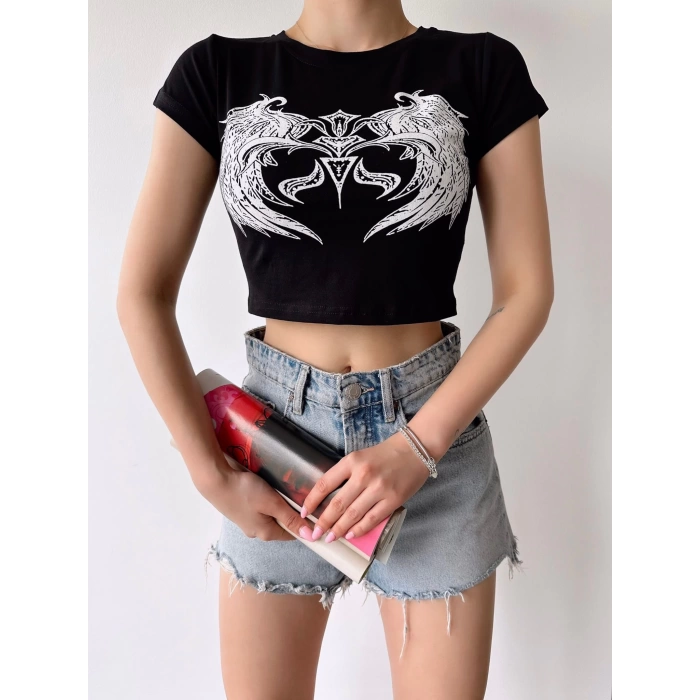 Ön Baskılı Crop T-shirt