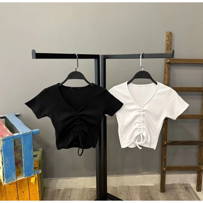Ön Büzgülü Kaşkorse Crop-SİYAH