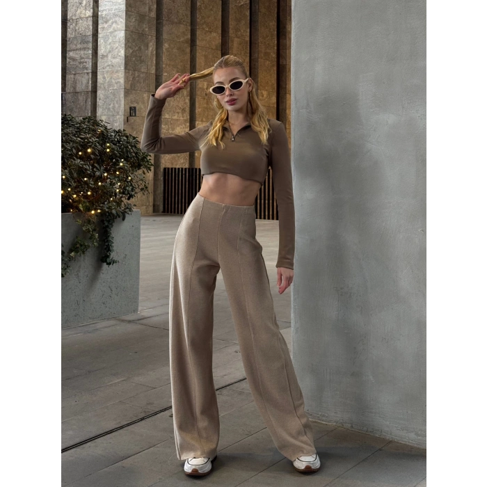 Ön Dikişli Selanik Pantolon - SÜTLÜ KAHVE