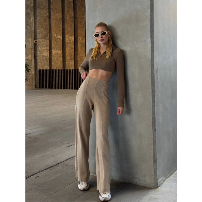 Ön Dikişli Selanik Pantolon - SÜTLÜ KAHVE