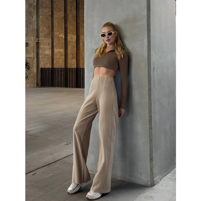 Ön Dikişli Selanik Pantolon - SÜTLÜ KAHVE