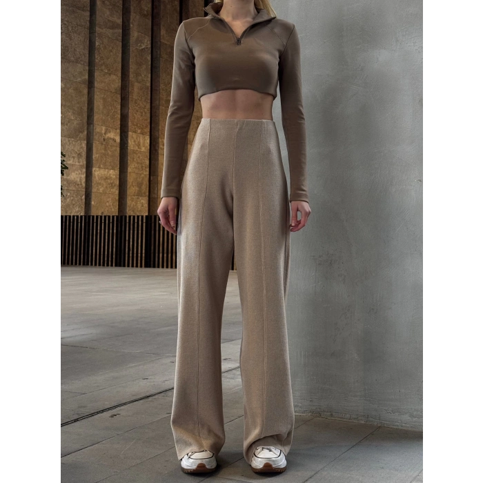 Ön Dikişli Selanik Pantolon - SÜTLÜ KAHVE