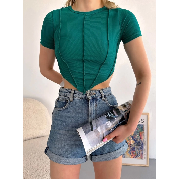 Ön Ve Arka Asimetrik Kaşkorse Crop-YEŞİL