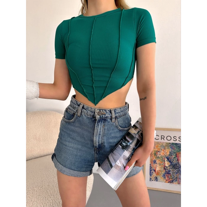 Ön Ve Arka Asimetrik Kaşkorse Crop-YEŞİL