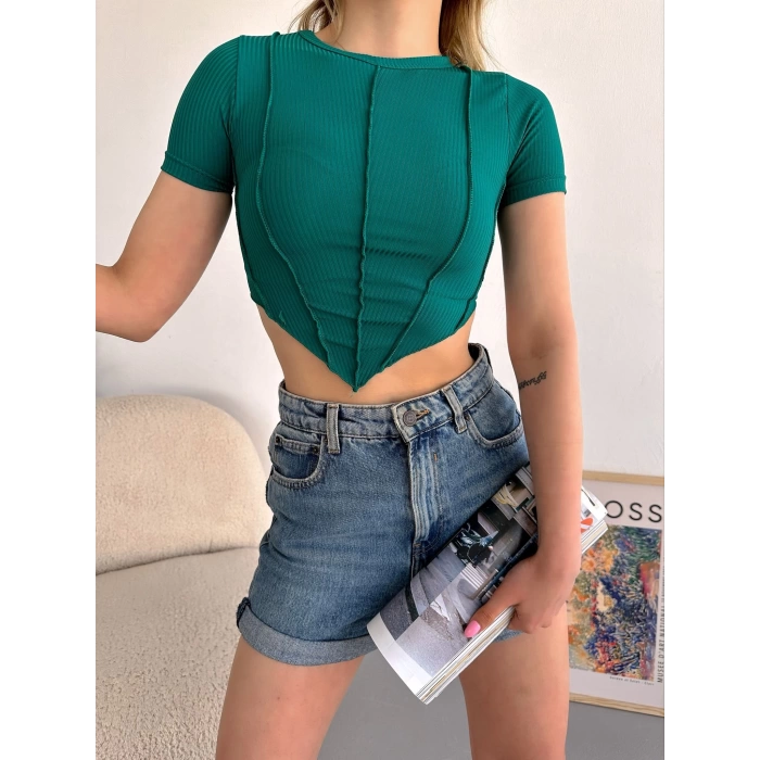Ön Ve Arka Asimetrik Kaşkorse Crop-YEŞİL